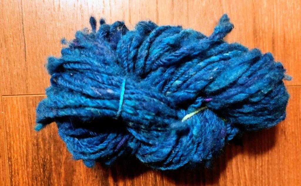 Bulky, blue handspun yarn